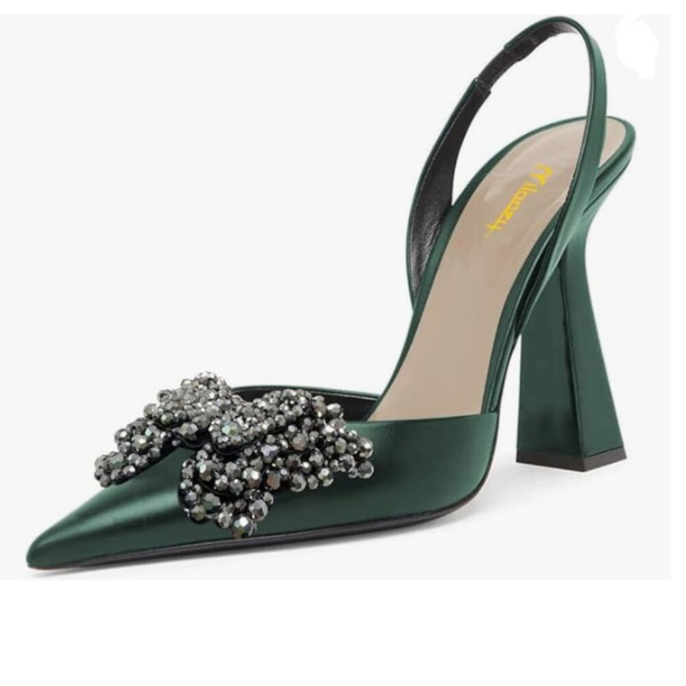Milooey Sea Green Pointed Toe Slip On Rhinestone Butterfly Slingback Sandal